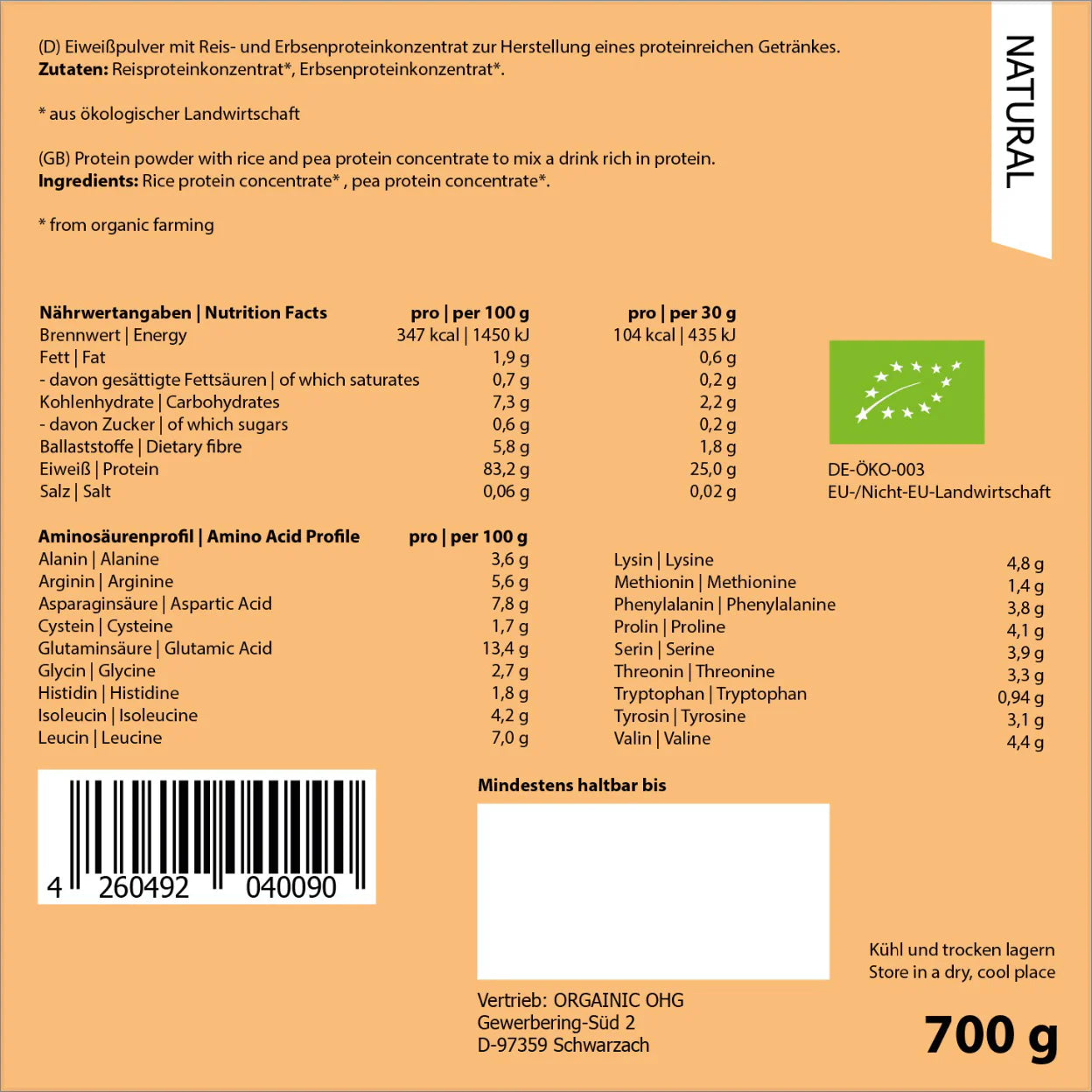 ORGAINIC VEGAN PROTEIN, 700g