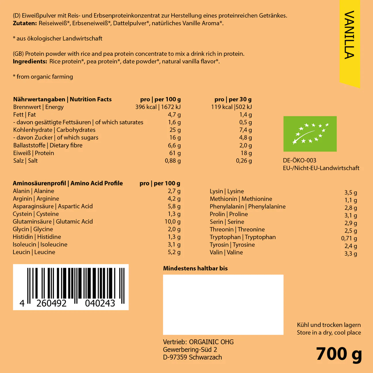 ORGAINIC VEGAN PROTEIN, 700g