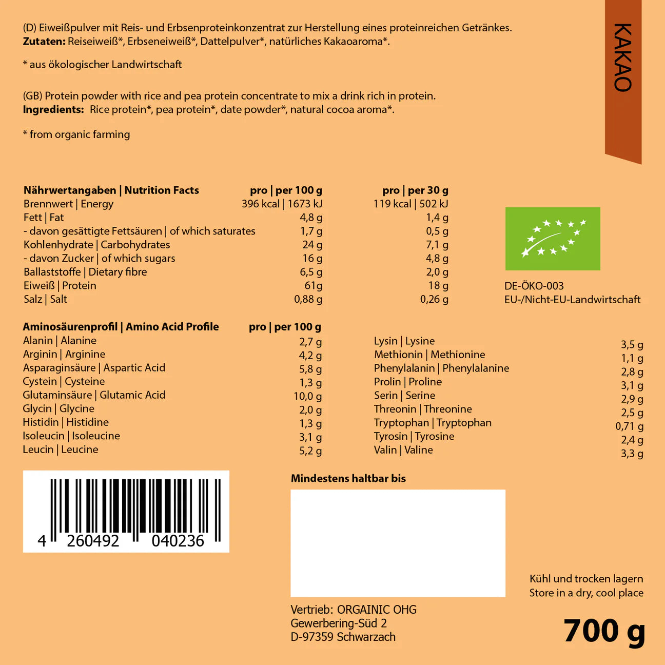 ORGAINIC VEGAN PROTEIN, 700g