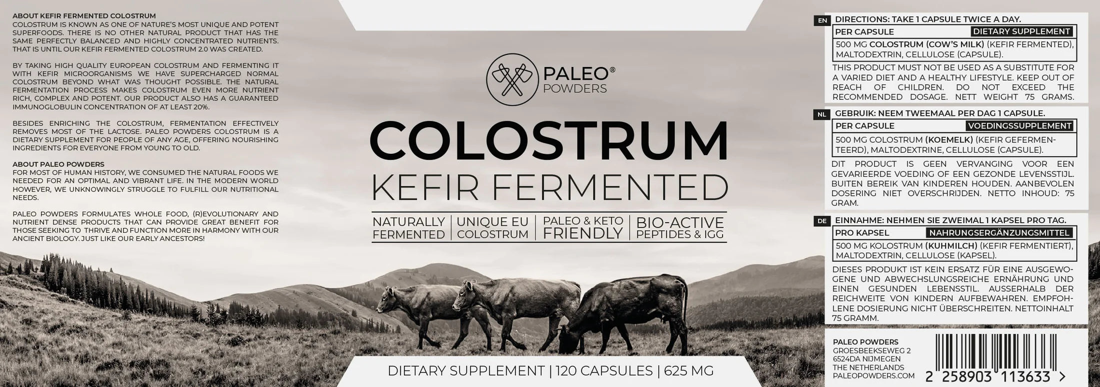 PALEO POWDERS - Kolostrum (Kefir Fermented), 120 Kapsul