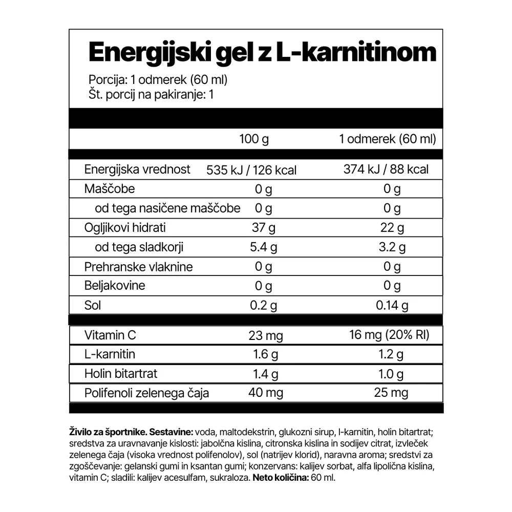 4Endurance Pro - Energijski gel z L-Karnitinom (Box), 24x60ml